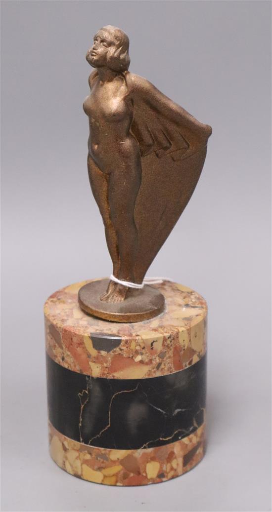 An Art Deco spelter figure in the style of the Spirit of Ecstasy height 24cm